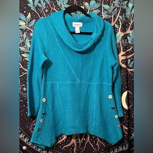 Peck & Peck Cozy Turquoise Cowl Neck Tunic M
